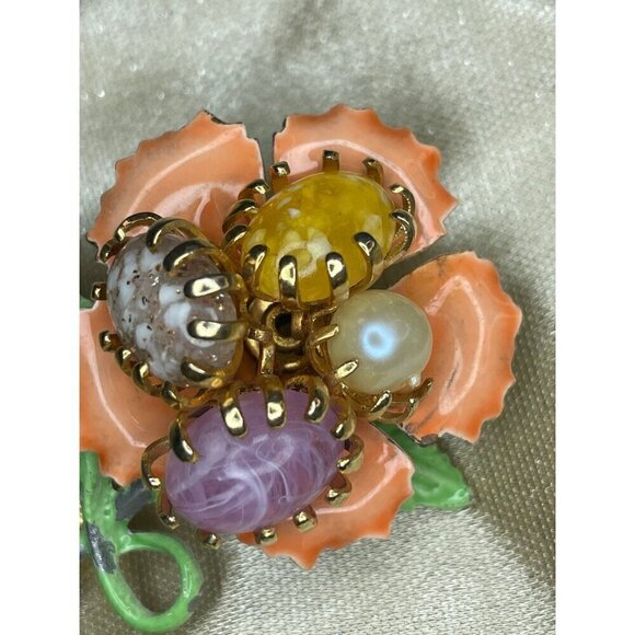 Orange Flower enamel brooch pin - Picture 3 of 6